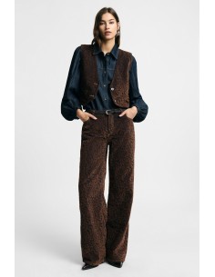 Pantalon palazzo imprimé animalier taille haute, s’il vous plaît