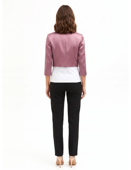 Open cropped spencerjasje van satijn met revers - Rinascimento