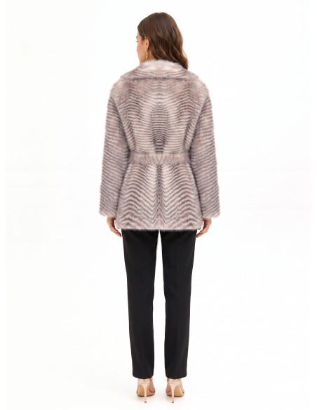 Manteau mi-long en fausse fourrure à motif chevron avec ceinture assortie Rinascimento
