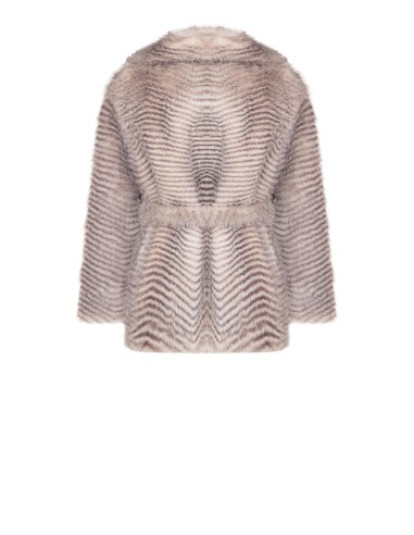 Manteau mi-long en fausse fourrure à motif chevron avec ceinture assortie Rinascimento