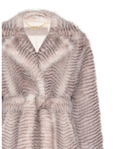 Manteau mi-long en fausse fourrure à motif chevron avec ceinture assortie Rinascimento
