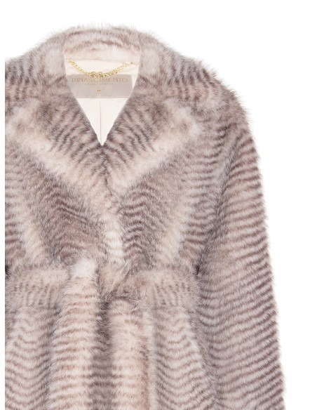 Manteau mi-long en fausse fourrure à motif chevron avec ceinture assortie Rinascimento