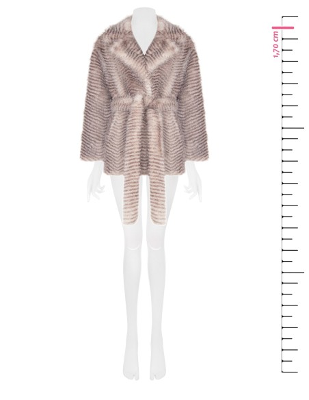Manteau mi-long en fausse fourrure à motif chevron avec ceinture assortie Rinascimento