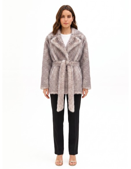 Manteau mi-long en fausse fourrure à motif chevron avec ceinture assortie Rinascimento