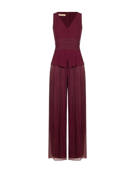 Palazzo-jumpsuit van gelamineerd satijn met een soepelvallend lijfje van Rinascimento-stof