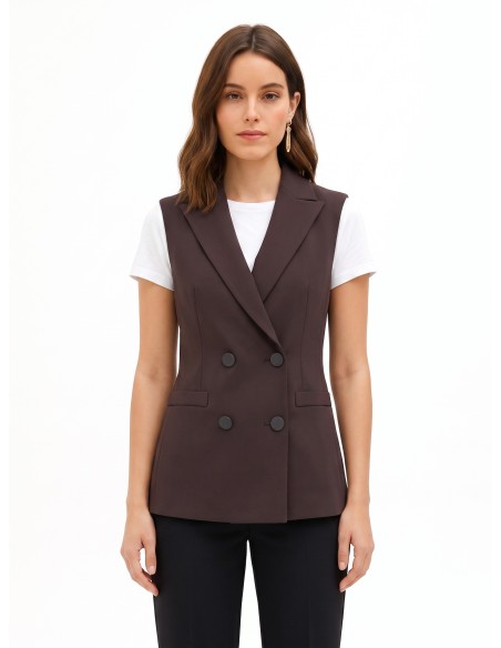 Gilet cintré à double boutonnage en tissu cady Rinascimento