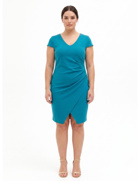 Robe fourreau Curvy en crêpe scuba avec encolure en V froncée sur un côté Rinascimento Curvy