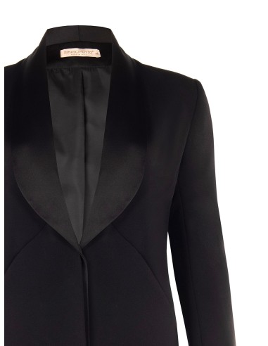 Curvy getailleerde blazer van scuba-crêpe met satijnen sjaalkraag, Rinascimento Curvy