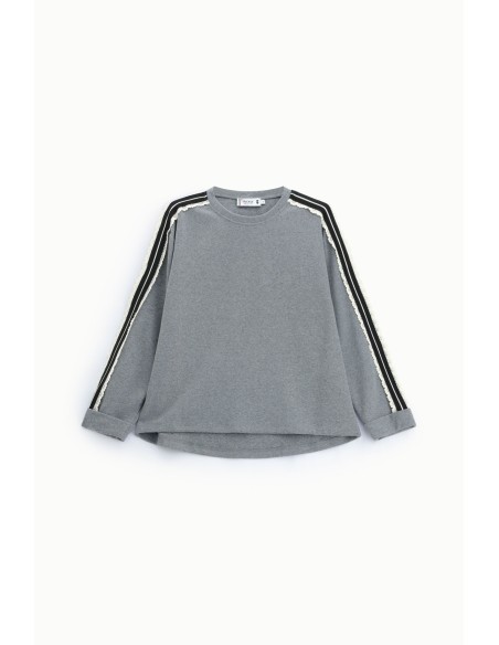 Sweat-shirt à col rond avec bandes sur les manches Please