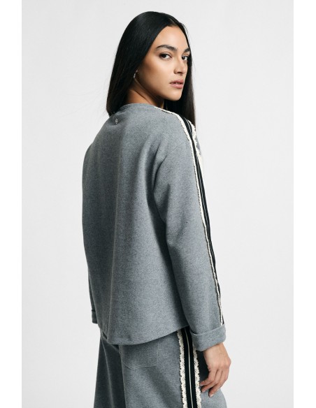 Sweat-shirt à col rond avec bandes sur les manches Please