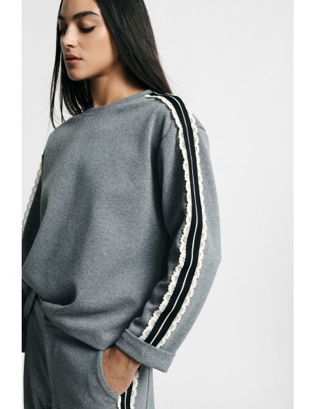 Sweat-shirt à col rond avec bandes sur les manches Please