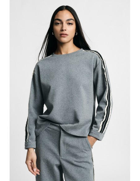 Sweat-shirt à col rond avec bandes sur les manches Please