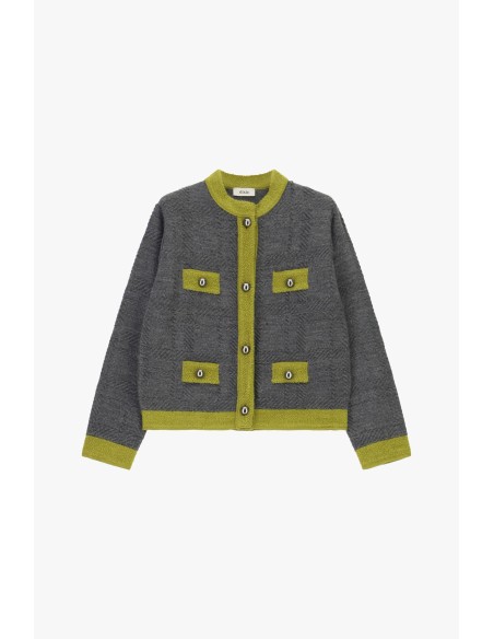 Cardigan court à motif géométrique avec quatre poches Dixie