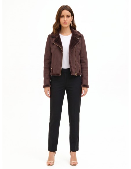 Blouson biker court en simili-mouton Rinascimento