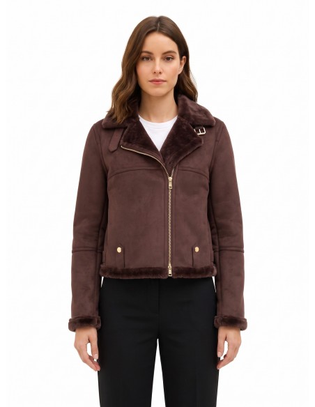 Blouson biker court en simili-mouton Rinascimento