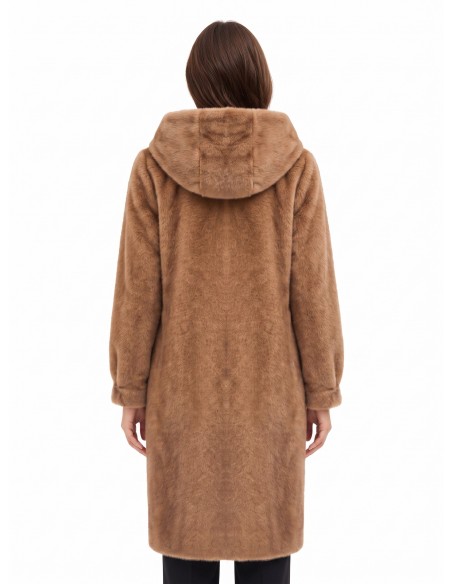 Manteau long à capuche en fausse fourrure douce avec poches passepoilées Rinascimento