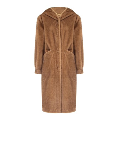 Manteau long à capuche en fausse fourrure douce avec poches passepoilées Rinascimento