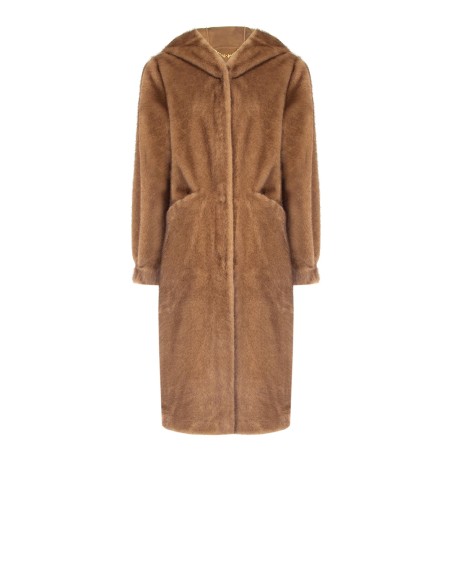Manteau long à capuche en fausse fourrure douce avec poches passepoilées Rinascimento