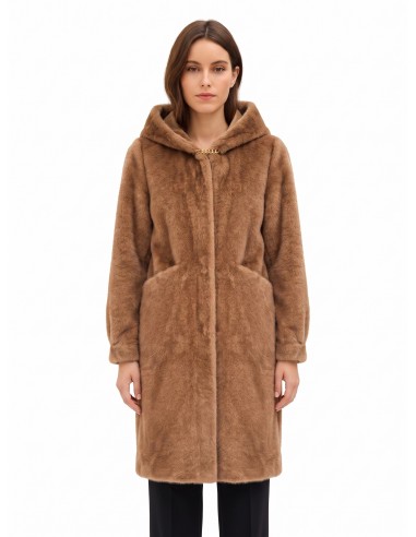 Manteau long à capuche en fausse fourrure douce avec poches passepoilées Rinascimento