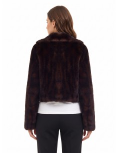 Cropped double-breasted jas van zacht synthetisch bont met gestreept effect, gevlekte kleurschakeringen en paspelzakken Rinascim 2