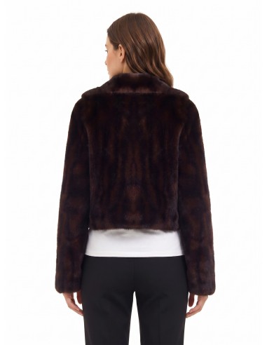 Cropped double-breasted jas van zacht synthetisch bont met gestreept effect, gevlekte kleurschakeringen en paspelzakken Rinascim