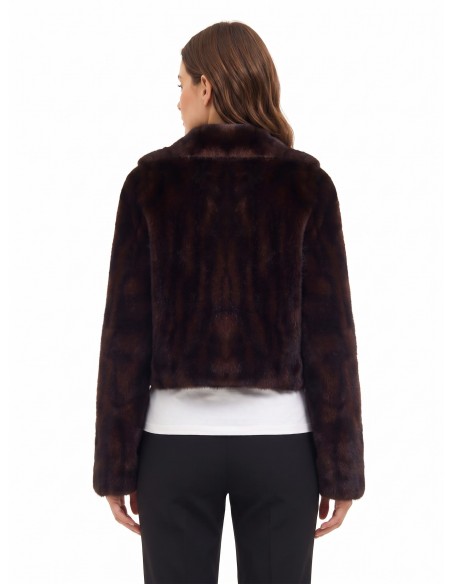 Veste courte croisée en fausse fourrure douce à effet rayé, avec nuances tachetées et poches passepoilées Rinascimento