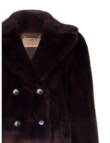 Veste courte croisée en fausse fourrure douce à effet rayé, avec nuances tachetées et poches passepoilées Rinascimento