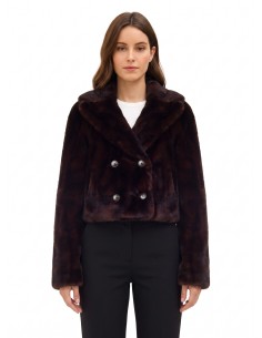 Veste courte croisée en fausse fourrure douce à effet rayé, avec nuances tachetées et poches passepoilées Rinascimento
