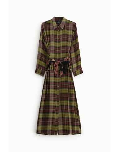 Robe longue à carreaux avec ceinture foulard Dixie