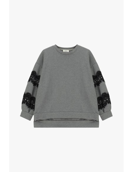 Sweat ample Dixie avec empiècements en dentelle sur les manches