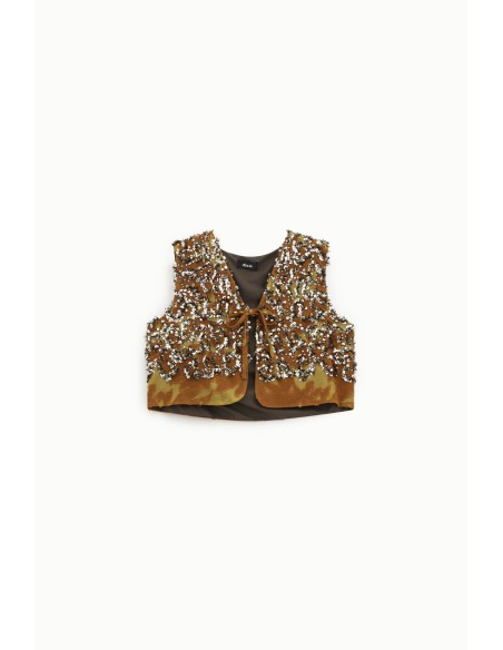 Gilet court à paillettes fantaisie avec fermeture à liens Dixie