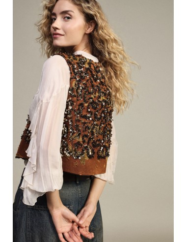 Gilet court à paillettes fantaisie avec fermeture à liens Dixie