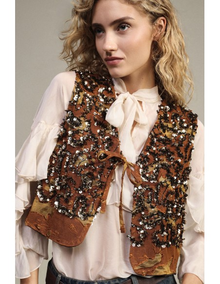 Gilet court à paillettes fantaisie avec fermeture à liens Dixie