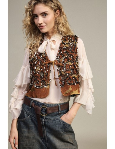 Gilet court à paillettes fantaisie avec fermeture à liens Dixie