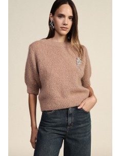Pull à col rond à manches mi-longues avec application bijou Dixie
