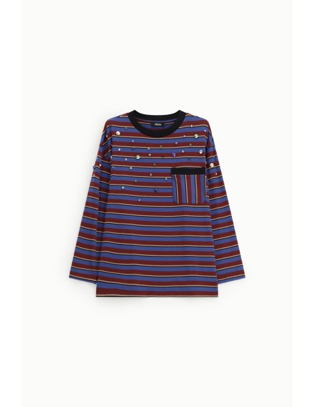 T-shirt à rayures avec détails bijoux et petite poche Dixie