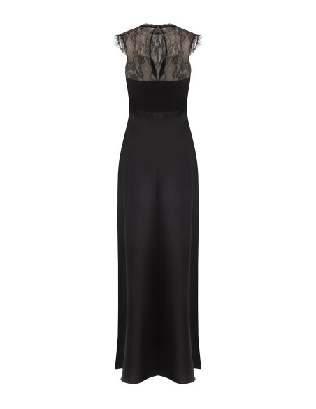 Robe longue en satin avec empiècement en dentelle de Chantilly Rinascimento