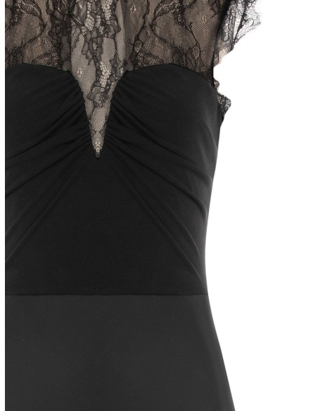 Robe longue en satin avec empiècement en dentelle de Chantilly Rinascimento