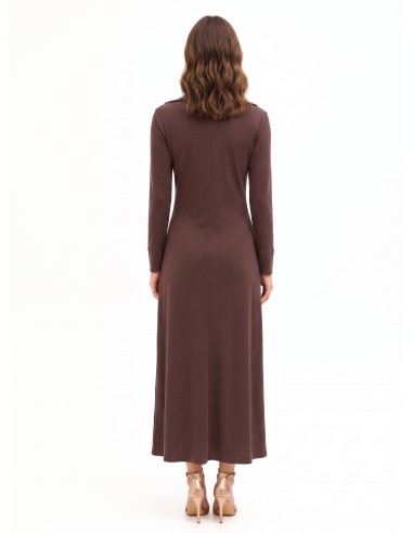 Robe longue en maille mélangée de viscose avec col en V et fronces sur le devant Rinascimento