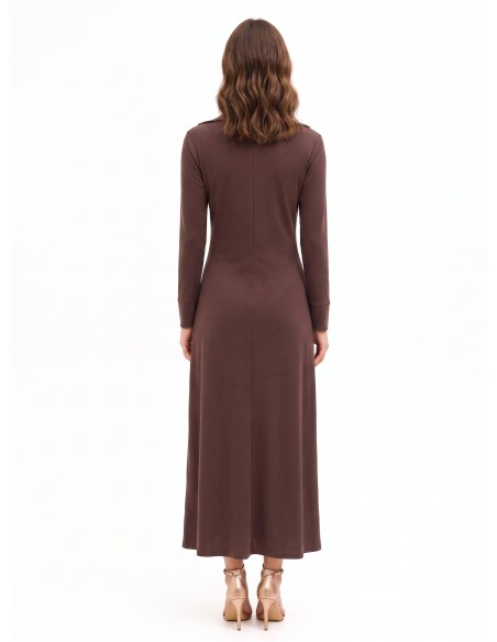 Robe longue en maille mélangée de viscose avec col en V et fronces sur le devant Rinascimento
