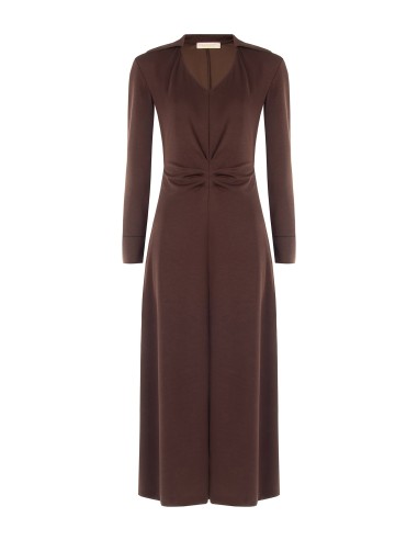 Robe longue en maille mélangée de viscose avec col en V et fronces sur le devant Rinascimento