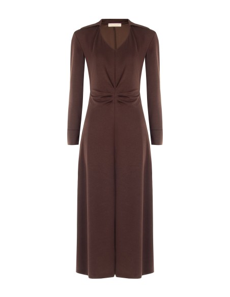 Robe longue en maille mélangée de viscose avec col en V et fronces sur le devant Rinascimento