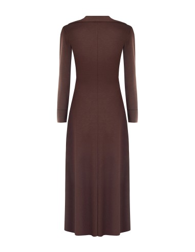 Robe longue en maille mélangée de viscose avec col en V et fronces sur le devant Rinascimento