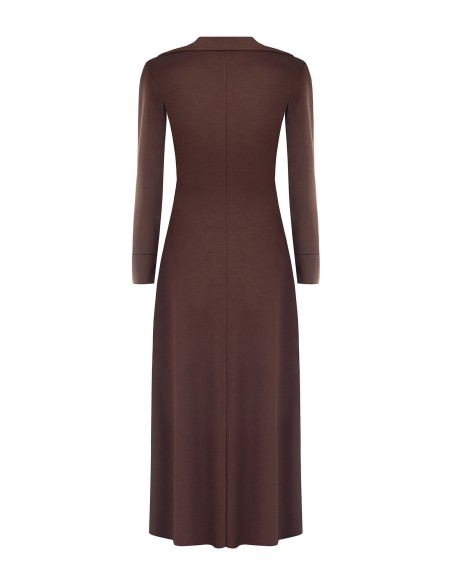 Robe longue en maille mélangée de viscose avec col en V et fronces sur le devant Rinascimento