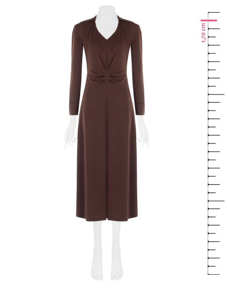 Robe longue en maille mélangée de viscose avec col en V et fronces sur le devant Rinascimento