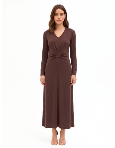 Robe longue en maille mélangée de viscose avec col en V et fronces sur le devant Rinascimento