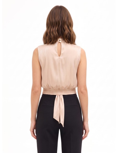 Top met strik en tailleband van gelamineerde georgette Rinascimento