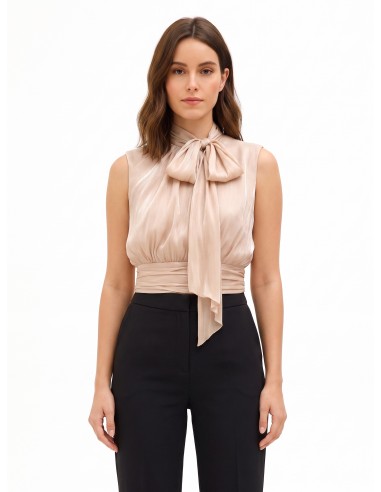 Top avec nœud et bande à la taille en georgette laminée Rinascimento