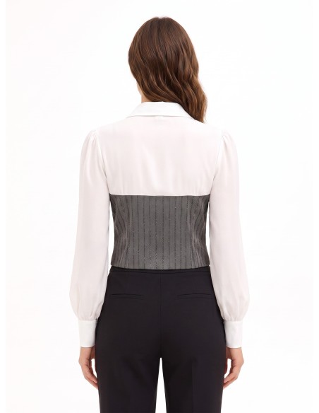 Top effet 2-en-1 avec chemisier en georgette et corset rayé à paillettes Rinascimento