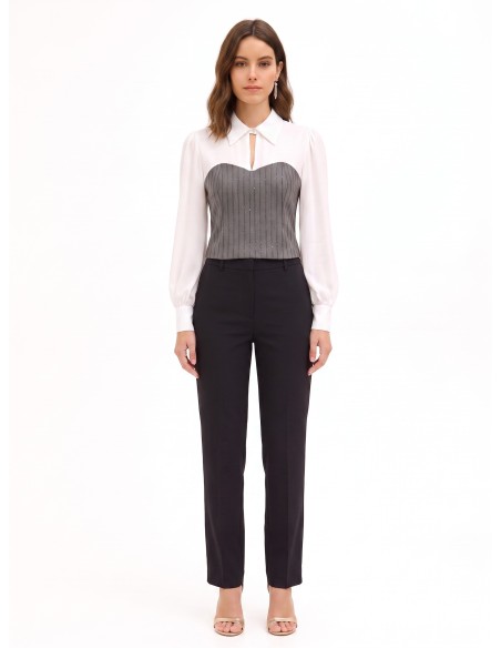 2-in-1-top met georgette blouse en gestreept korset met pailletten